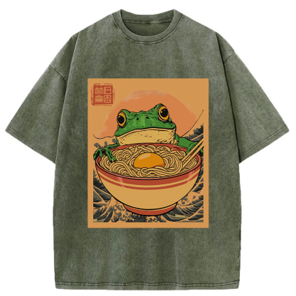 Tokyo-Tiger Ramen Lover Frog Washed T-Shirt