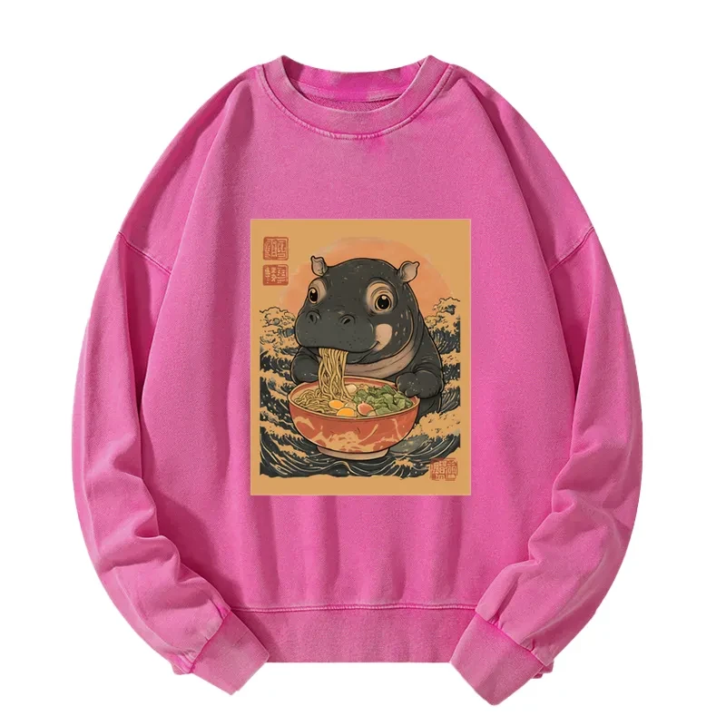 Tokyo-Tiger Moo Deng Eat Ramen Washed Sweatshirt