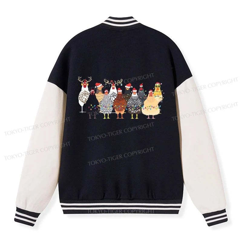 Tokyo-Tiger A Flock Of Christmas Chickens Embroidery Varsity Jacket-tokyo-tiger