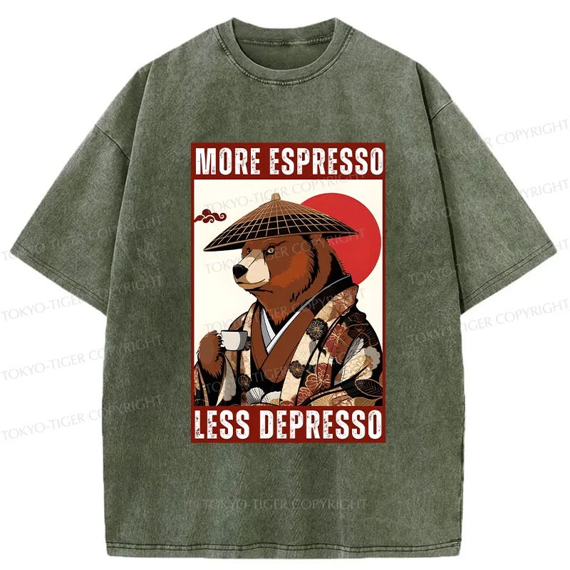 Tokyo-Tiger More Espresso Less Depresso Bear Washed T-Shirt