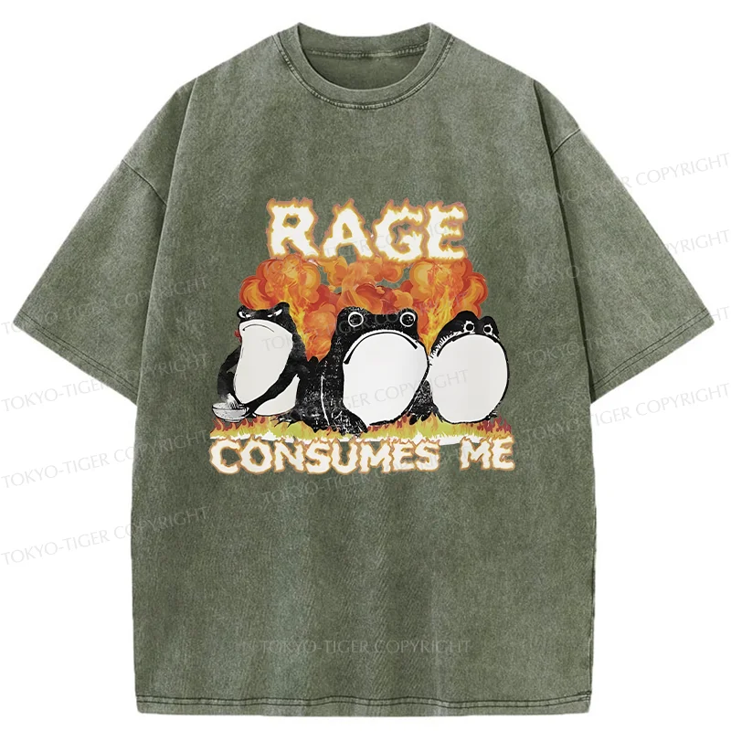 Tokyo-Tiger Angry Funny Frogs Washed T-Shirt