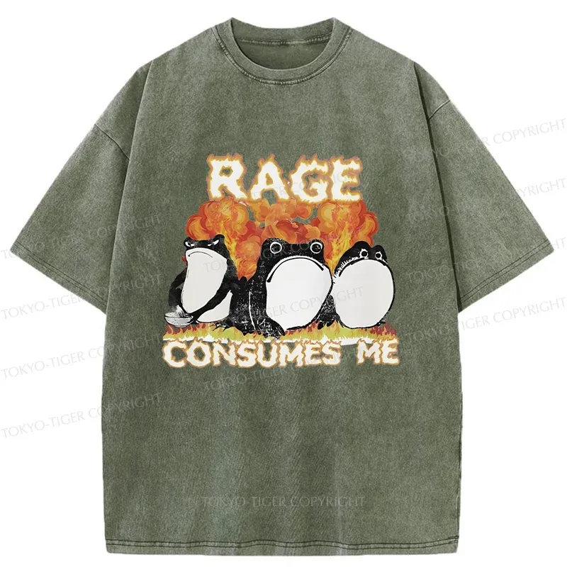 Tokyo-Tiger Angry Funny Frogs Washed T-Shirt