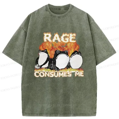 Tokyo-Tiger Angry Funny Frogs Washed T-Shirt