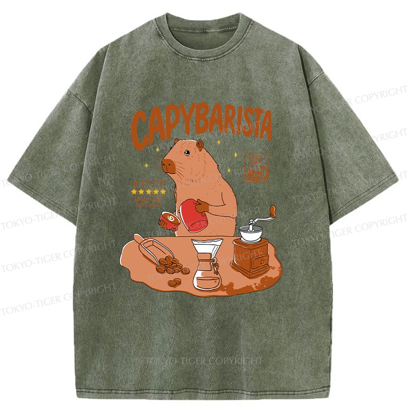 Tokyo-Tiger Capybara Brew Coffee Washed T-Shirt