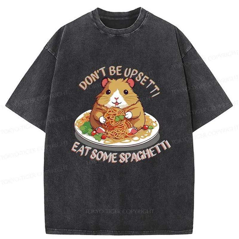 Tokyo-Tiger Mouse Eating Spaghetti Washed T-Shirt