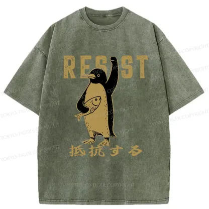Tokyo-Tiger Penguin Giving An Opinion Washed T-Shirt