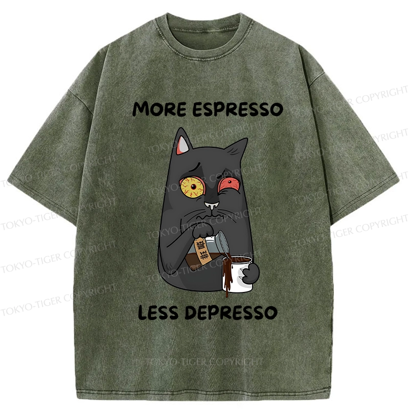 Tokyo-Tiger Japan More Espresso Less Depresso Washed T-Shirt