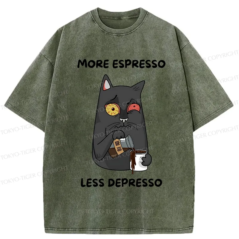 Tokyo-Tiger Japan More Espresso Less Depresso Washed T-Shirt