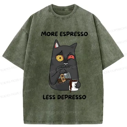 Tokyo-Tiger Japan More Espresso Less Depresso Washed T-Shirt