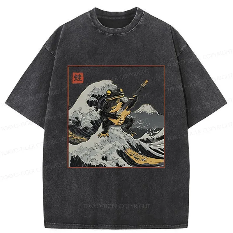 Tokyo-Tiger Frog Playing Guitar Washed T-Shirt