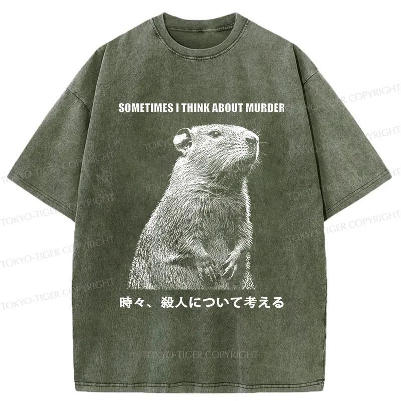 Tokyo-Tiger Funny Capybara Thinks Of Murder Washed T-Shirt