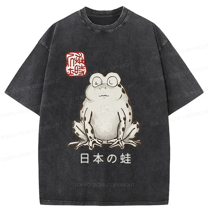 Tokyo-Tiger Japanese Retro Frog Washed T-Shirt