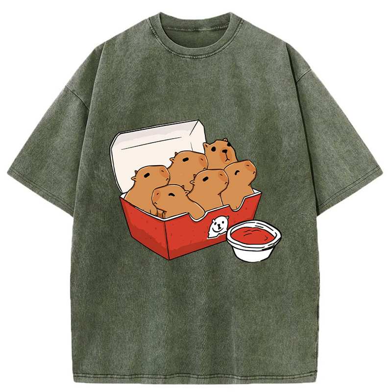 Tokyo-Tiger Capybara With Tomato Sauce Washed T-Shirt