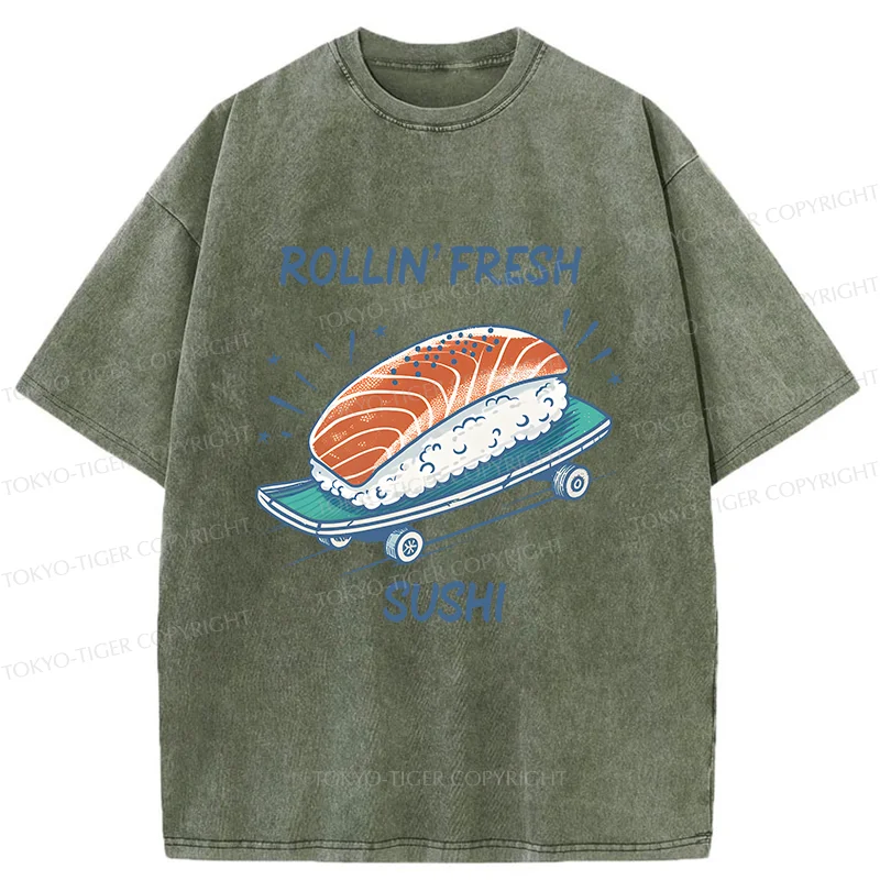 Tokyo-Tiger Sushi Skateboard Washed T-Shirt