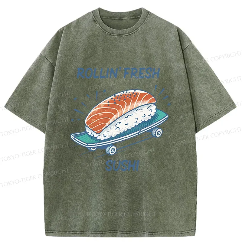 Tokyo-Tiger Sushi Skateboard Washed T-Shirt