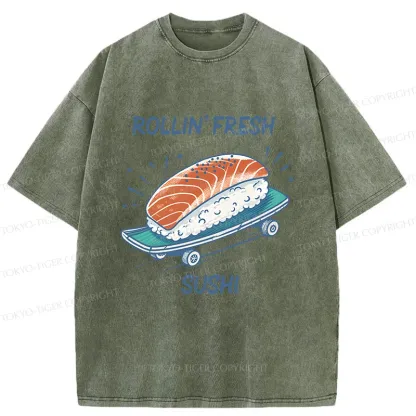 Tokyo-Tiger Sushi Skateboard Washed T-Shirt