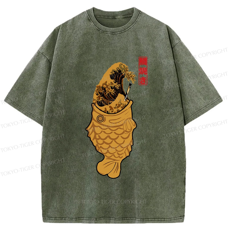 Tokyo-Tiger The Great Wave Off Taiyaki Washed T-Shirt