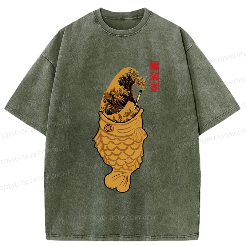 Tokyo-Tiger The Great Wave Off Taiyaki Washed T-Shirt