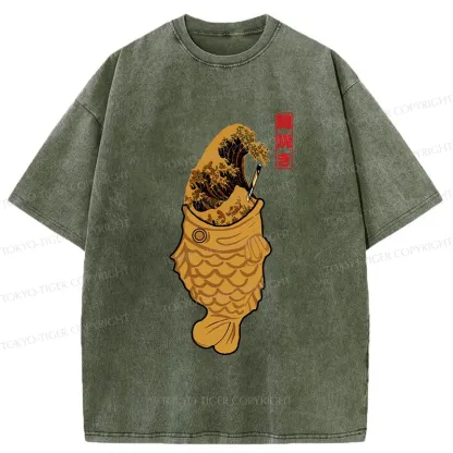 Tokyo-Tiger The Great Wave Off Taiyaki Washed T-Shirt