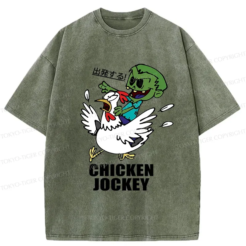 Tokyo-Tiger Zombie Riding Chicken Washed T-Shirt