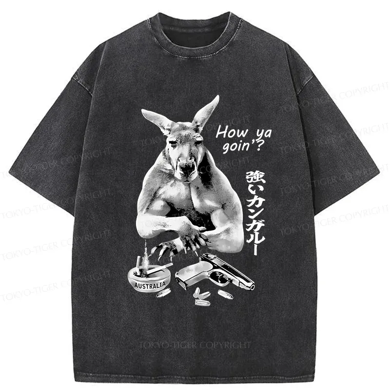 Tokyo-Tiger Strong Kangaroo Washed T-Shirt