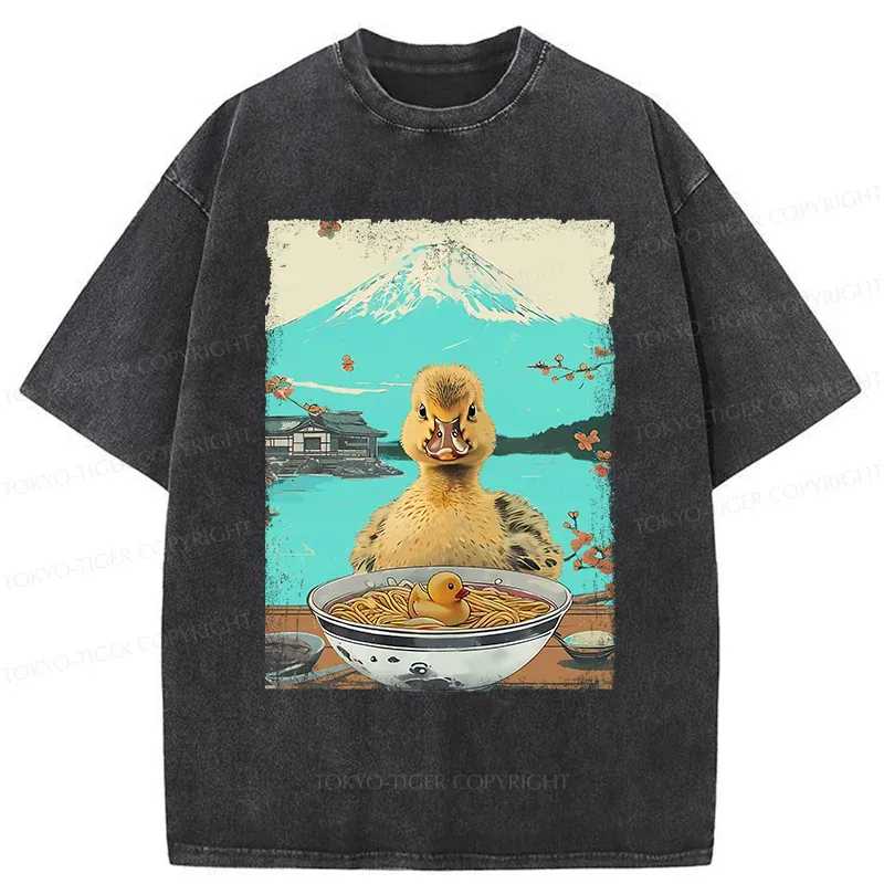 Tokyo-Tiger Duck Eating Ramen Washed T-Shirt