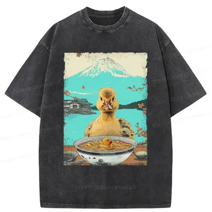Tokyo-Tiger Duck Eating Ramen Washed T-Shirt