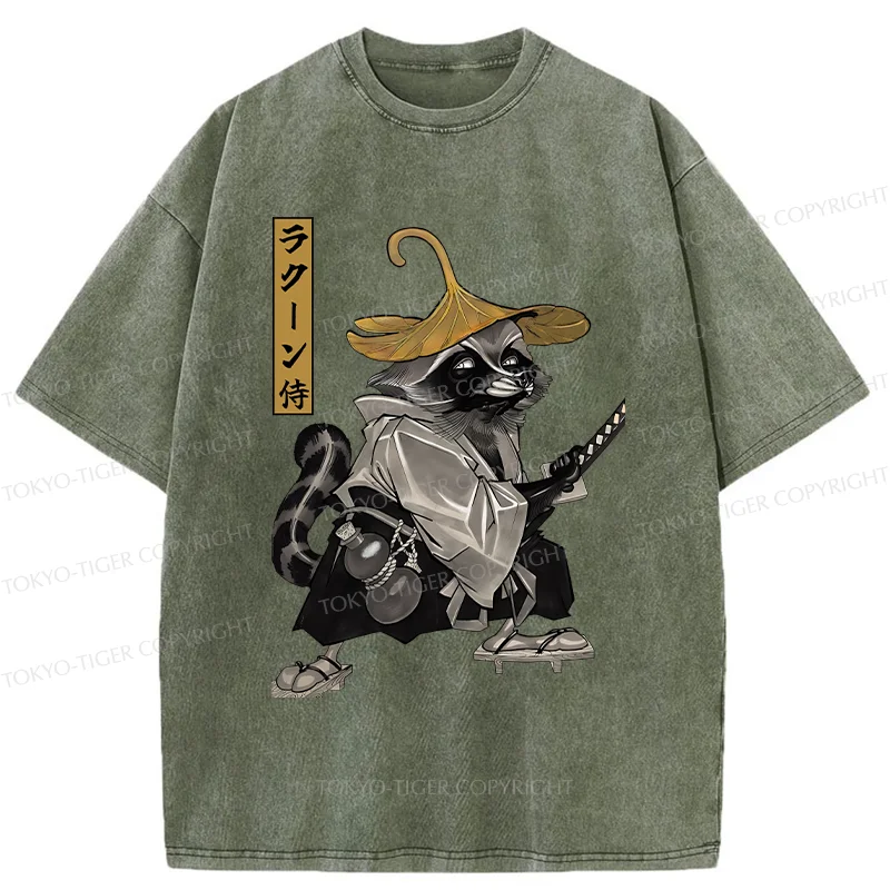 Tokyo-Tiger Samurai Raccoon Washed T-Shirt