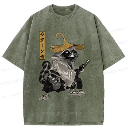 Tokyo-Tiger Samurai Raccoon Washed T-Shirt