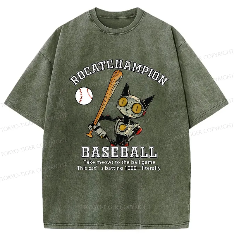 Tokyo-Tiger Take Cat To A Baseball Game Washed T-Shirt