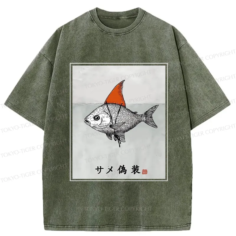 Tokyo-Tiger Funny Fish Disguised As Shark Washed T-Shirt