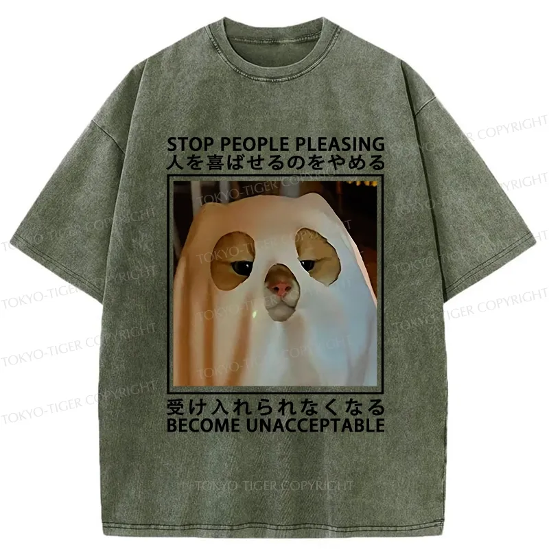 Tokyo-Tiger Stop People Pleasing Become Unacceptable Washed T-Shirt