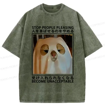 Tokyo-Tiger Stop People Pleasing Become Unacceptable Washed T-Shirt