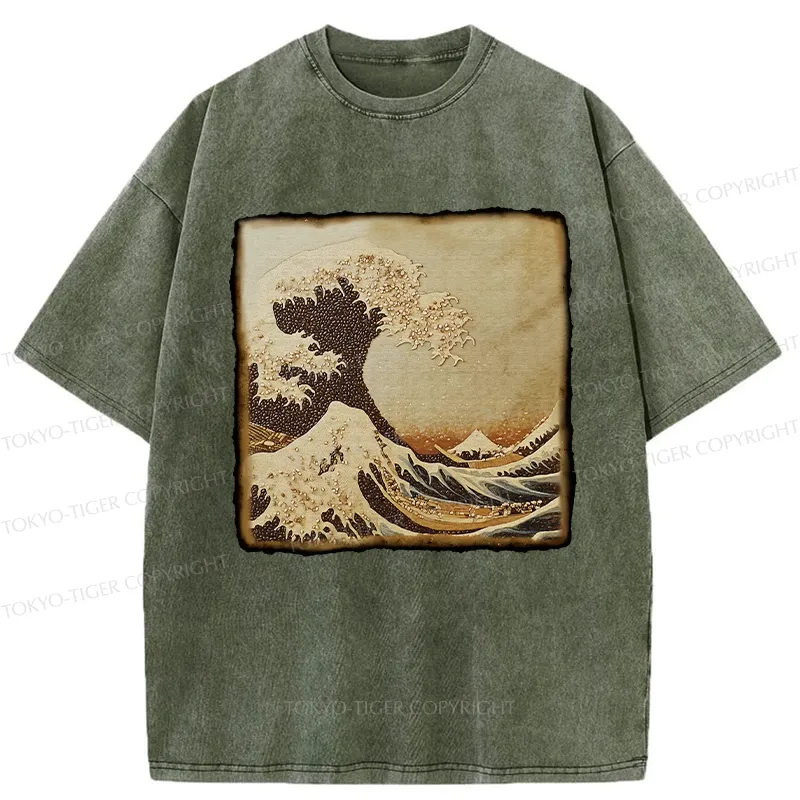 Tokyo-Tiger The Great Wave Off Coffee Beans Washed T-Shirt