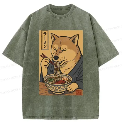 Tokyo-Tiger Puppy Eating Ramen Washed T-Shirt
