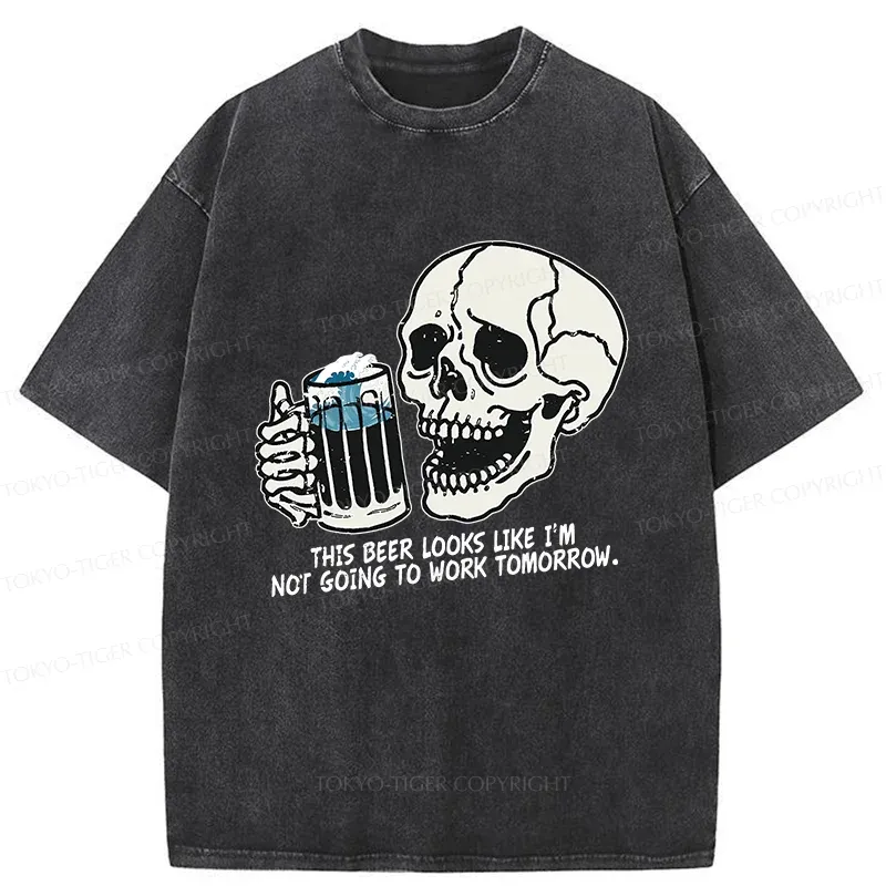 Tokyo-Tiger Drinking Skeleton Washed T-Shirt