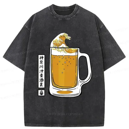 Tokyo-Tiger Japan Beer Wave Washed T-Shirt