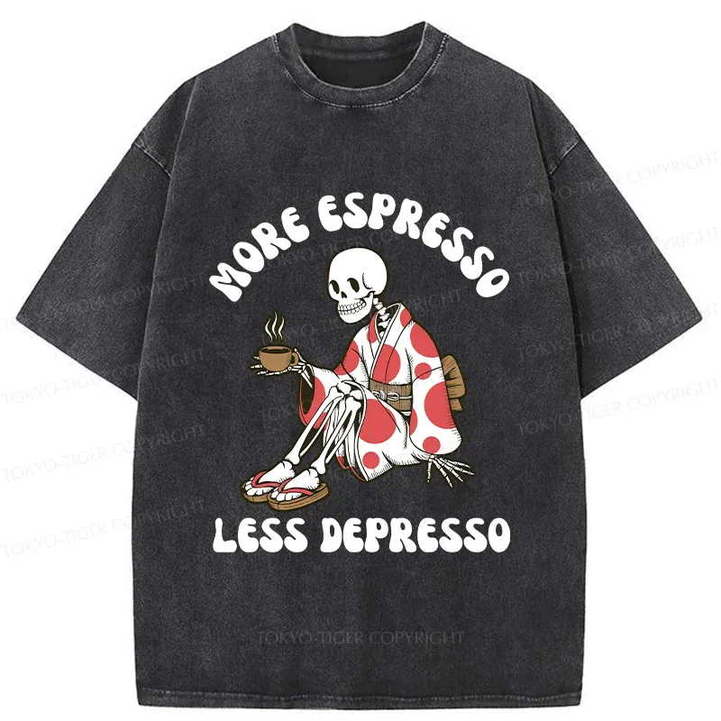 Tokyo-Tiger Skeleton Drinking Coffee Washed T-Shirt