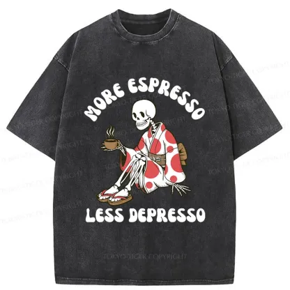 Tokyo-Tiger Skeleton Drinking Coffee Washed T-Shirt