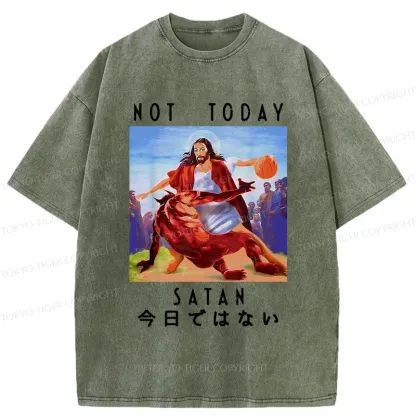 Tokyo-Tiger Jesus Is Fighting The Devil Washed T-Shirt