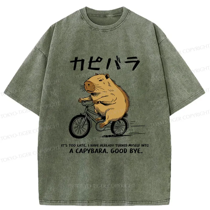 Tokyo-Tiger Capybara On A Bike Washed T-Shirt