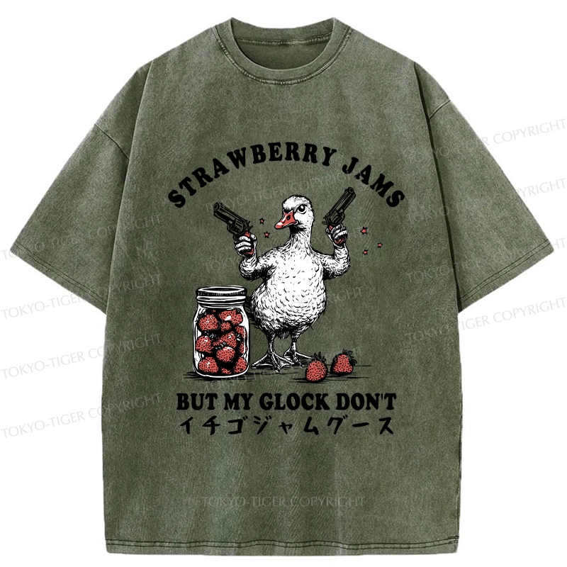 Tokyo-Tiger Strawberry Jam Funny Washed T-Shirt