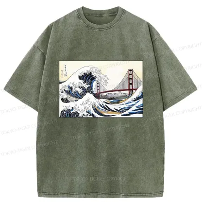 Tokyo-Tiger Golden Gate Bridge And Waves Washed T-Shirt
