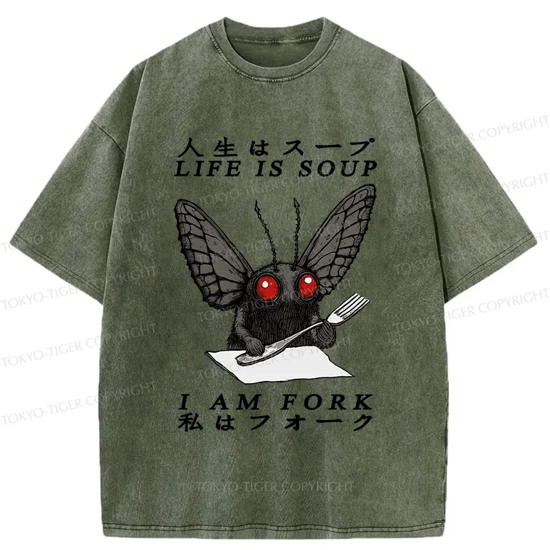 Tokyo-Tiger Life Is Soup I Am Fork Mothman Washed T-Shirt