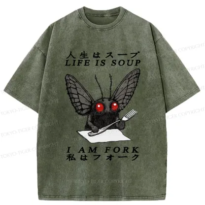 Tokyo-Tiger Life Is Soup I Am Fork Mothman Washed T-Shirt