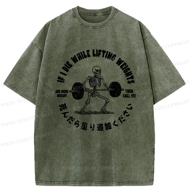 Tokyo-Tiger If I Die While Lifting Funny Washed T-Shirt