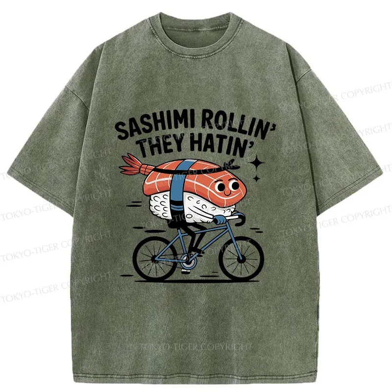 Tokyo-Tiger Sushi On A Bike Washed T-Shirt