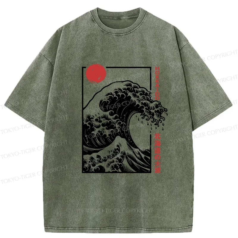 Tokyo-Tiger Japanese Ukiyoe Wave Washed T-Shirt