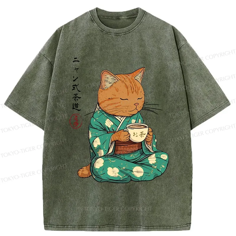 Tokyo-Tiger Purr-style Tea Ceremony Washed T-Shirt