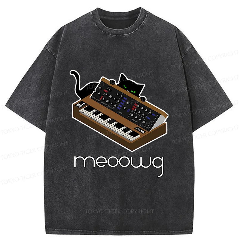 Tokyo-Tiger Cat and Music Washed T-Shirt